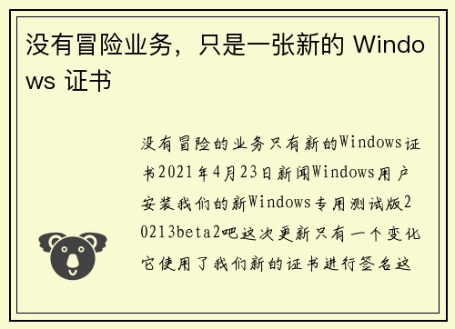 没有冒险业务，只是一张新的 Windows 证书 